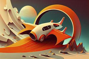 1960s-1970s Retro Style Space Illustrations. Psychedelic Style. photo