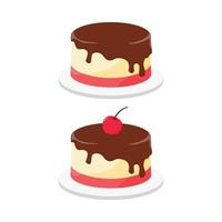 Strawberry and vanilla flavored pudding cake illustration design and chocolate topping vector