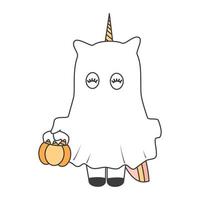 cute cartoon character ghost unicorn funny vector halloween illustration isolated on white background