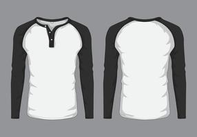 Black and white raglan long sleeve t-shirt mockup, front and back view vector