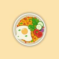 Hand Drawing Nasi Goreng Vector Illustration. cookery Bowl Chili Fantasy Delicate Tasteful Egg Nasi Goreng Food Healthy Illustration Recipe Vector Design.