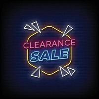 Neon Sign clearance sale with brick wall background vector