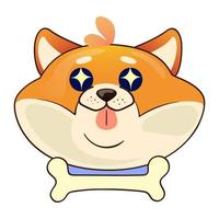 Funny dog with stars in eyes. Cute shiba inu. Emoji sticker. Colorful vector illustration.