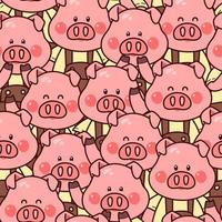 Cute pigs. Seamless pattern with kawaii characters. vector