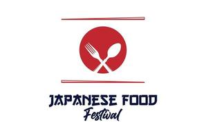 japonés bandera con cuchara tenedor y palillo para café restaurante comida culinario abastecimiento etiqueta logo diseño vector