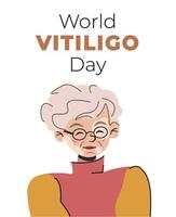 mayor mujer con vitíligo. amor tú mismo. bandera para internacional vitiligo día. blanco antecedentes. vector