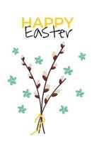 postcard easter card with willow branches. Happy easter vector