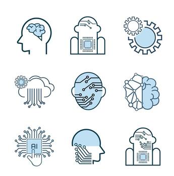 The artificial intelligence-AI groups of icons, symbols in Groups of isorated white background design Collection vector