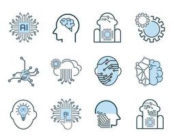 SET of Artificial intelligence icons set. Collection of high quality outline web pictograms in modern flat style vector