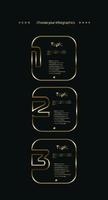 Set of 3 uxury abstract multipurpose Infographic buttons design, with three options and Premium golden Lines on a dark background, Vector and illustration