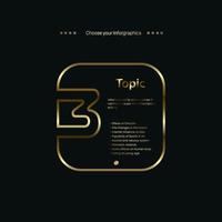 Gold shape of number three, luxury infographic vector design, a luxury box line multipurpose Infographic buttons design