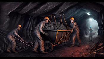 subterráneo minería carbón minería en mía minero en subterráneo mía en carbón minería trabajar. mía trabajadores en subterráneo piedra dura minería difícil rock mía equipo labor día ai generado foto