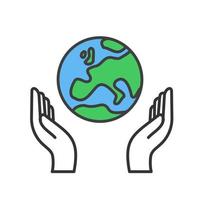 Hand holding planet earth, linear vector icon. Save the planet. Earth day symbol. World Environment Conservation.