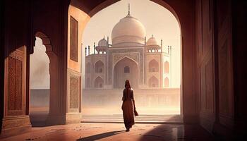 Woman in Taj Mahal travel tourist in india Ramadan the holy time for prayer World Tourism Day 27th September photo