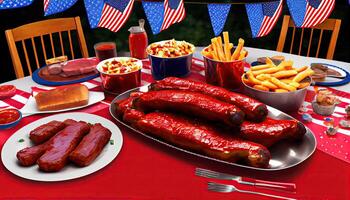 Party table with tater bbq baby back ribs Independence Day time for revolution July 4th photo