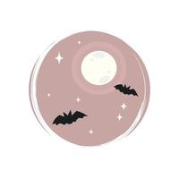 Cute icon vector with bats, moon and stars, illustration on circle with brush texture, for social media story and instagram highlights