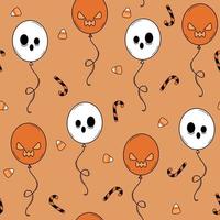 Cute cartoon character halloween balloons seamless vector pattern background illustration with candies