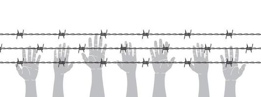 Razor wire human hands. Barbed wire and hands. Vector scalable graphics