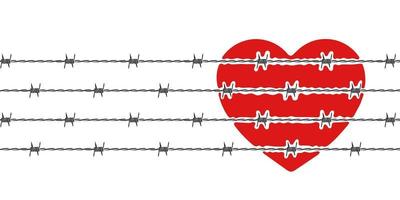 Barbed wire and red heart. Razor wire heart. Vector scalable graphics