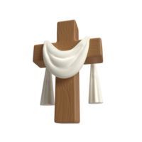 3d icono de madera cruzar con blanco paño textil, símbolo de el Resurrección de Jesús Cristo. él es resucitado Pascua de Resurrección Resurrección ilustración. Sagrada Escritura. aislado transparente png antecedentes
