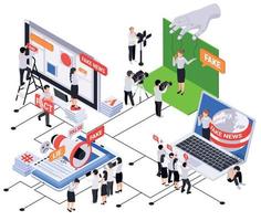 Fake News Isometric Flowchart vector