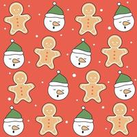 Cute christmas vector pattern background illustration with gingerbread, snowflakes and snowman