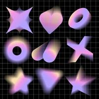 Abstract blurred gradient shapes set with blurry star, ring and heart aura aesthetic elements. Y2k colorful soft gradients items. Brutalism shape blurs, various geometric forms in 90s style. Vector
