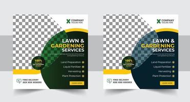 agriculture farming services or Lawn Mower Garden Service Social Media post banner and cover template or agro farm, agriculture, farming, organic farm post vector