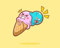 Cute ice cream kawaii character vector
