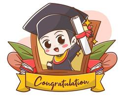 Cute greeting card of graduation cartoon illustration vector