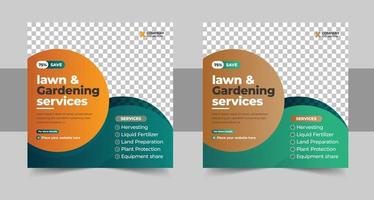 Farm management service social media post vector. Agro farm and landscaping business web banner with yellow and green colors. Harvesting and gardening service advertisement template vector