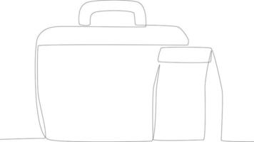 A box of food and milk for lunch one line drawing vector