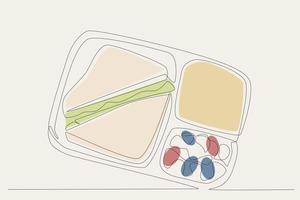 Color illustration of a lunch menu for school one line drawing vector