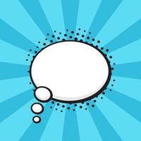 Comic speech bubble of thoughts oval shape in pop art style. Empty element with contour for your dialogs. Isolated on turquoise background with rays vector