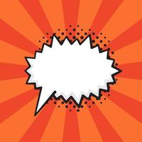 Comic speech bubble of talk rectangular shape in pop art style. Empty element with contour for your dialogs. Isolated on yellow background with rays vector