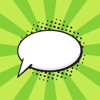 Comic speech bubble of talk oval shape in pop art style. Empty element with contour for your dialogs. Isolated on green background with rays vector