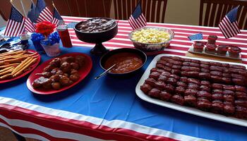 Party table with tater bbq baby back ribs Independence Day time for revolution July 4th photo