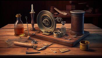 instruments of carpenter on wooden table Labor Day and the importance of workers photo