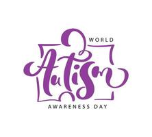 World Autism awareness day vector calligraphic orange logo text hand draw calligraphy lettering. For banner, poster flyer, greeting card for social media