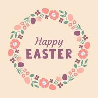 Easter card with colorful frame with cutout branches, flowers and easter eggs. Template for greeting card, invitation, poster, social media vector