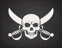 Silhouette of skull Jolly Roger with crossed sabers behind vector