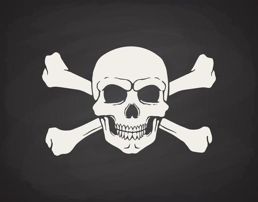Silhouette of skull Jolly Roger with crossbones behind
