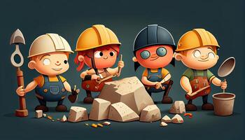 dibujos animados escena con construcción trabajadores labor día y el importancia de trabajadores ai generado foto