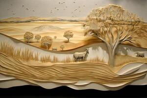 Abstract image with nature landscape, paper art. Creative natural background. Created with photo