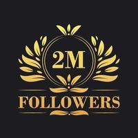 2M Followers celebration design. Luxurious 2M Followers logo for social media followers vector