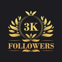 3K Followers celebration design. Luxurious 3K Followers logo for social media followers vector