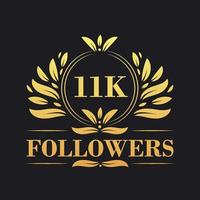 11K Followers celebration design. Luxurious 11K Followers logo for social media followers vector