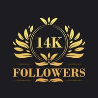 14K Followers celebration design. Luxurious 14K Followers logo for social media followers vector