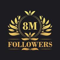 8M Followers celebration design. Luxurious 8M Followers logo for social media followers vector