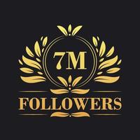 7M Followers celebration design. Luxurious 7M Followers logo for social media followers vector